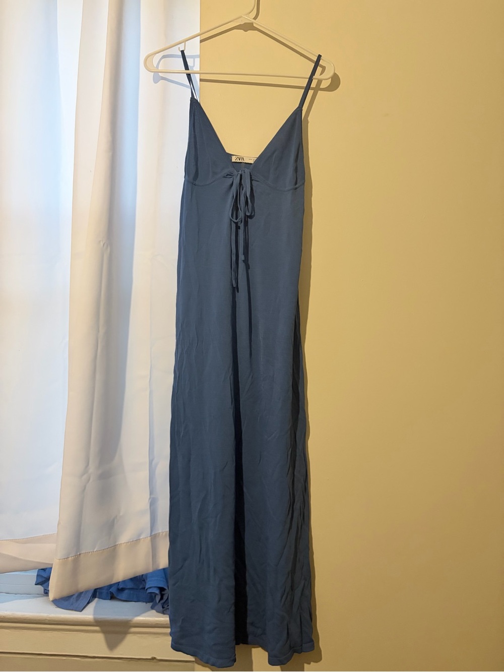 Zara Dusty Blue Tie-Front Slip Jumpsuit